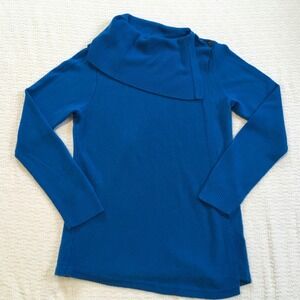 Adrienne Vittadini Asymmetrical Cowl Neck Sweater Blue Size M Button‎ Detail